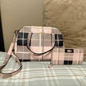 Kate Spade Pink and Black Plaid Handbag and wallet Set